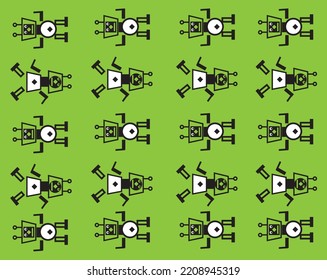 Robots pequeños hombres iconos patrón de textura en el fondo.