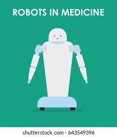 Robots in medicine. Robot nurse. Flat vector illustration