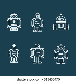 Robots minimalistic line icon set