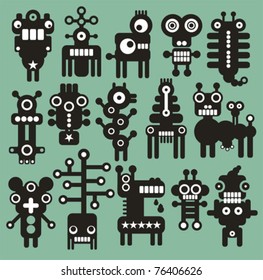 Robots, monsters, aliens collection #8. Vector illustration.