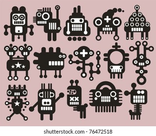 Robots, monsters, aliens collection #9. Vector illustration.