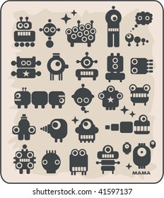 Robots, monsters, aliens, viruses collection #2. Vector illustration.