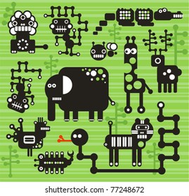Robots and monsters collection #13. Vector illustration of Africa animals and insects.