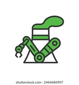 Robots for nuclear power, in line design, green. Robots, Nuclear, Power, Energy, Automation, Reactor, on white background vector. Robots for nuclear power editable stroke icon.