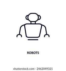icono de esquema de robots.  Ícono de línea delgada de inteligencia artificial y colección de tecnología futura. Vector editable aislado sobre fondo blanco