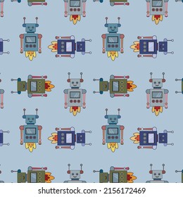 Robots  pattern. Children robo background. Color cute kids pattern.