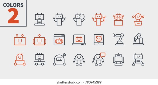 Robots Pixel Perfect Well-crafted Vector Thin Line Icons 48x48 Ready for 24x24 Grid for Web Graphics and Apps with Editable Stroke. Simple Minimal Pictogram Part 1