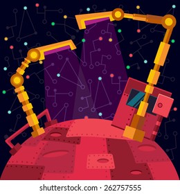 Robots planet. This vector illustration made on space theme in flat style.  
