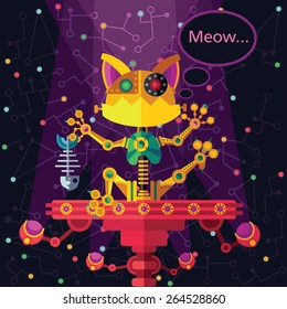 Robots planet. This vector illustration made on space theme in flat style.  