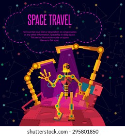 Robots planet. This vector illustration made on space theme in flat style.  