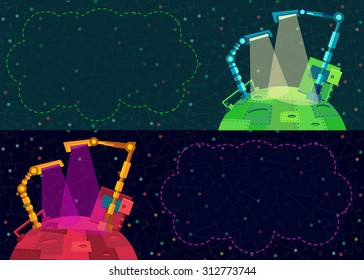 Robots planet. This vector illustration made on space theme in flat style.  