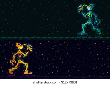 Robots planet. This vector illustration made on space theme in flat style.  