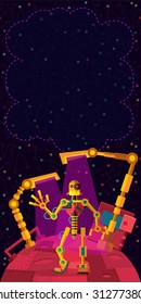 Robots planet. This vector illustration made on space theme in flat style.  