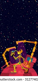 Robots planet. This vector illustration made on space theme in flat style.  