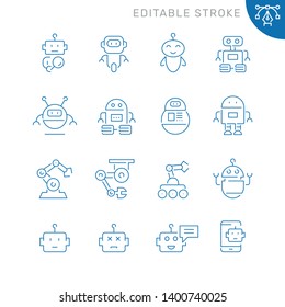 Robots related icons. Editable stroke. Thin vector icon set, black and white kit