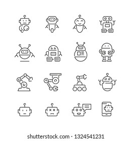 Robots related icons: thin vector icon set, black and white kit