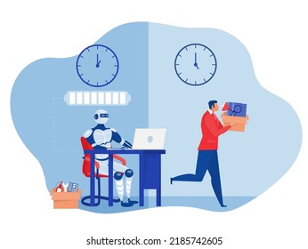 Roboter ersetzen die Menschen im Büro, Geschäftsleute, Arbeitslosigkeit. Mitarbeiterkonzept vergleichen Flache Vektorgrafik