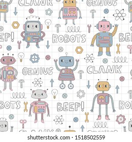 Robots seamless pattern. Vector illustration