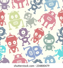 Robots. Seamless vector pattern. Vintage style