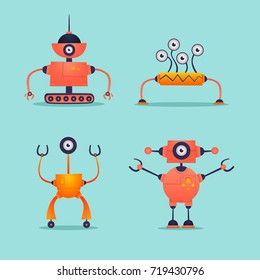 Robots set isolated. Flat design vector illustration.