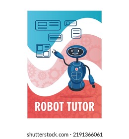 Los robots muestran la invitación. Humanoides, ciborgs, máquinas inteligentes ilustraciones vectoriales con el fin de venir ver texto. Concepto de robótica para el diseño de carteles o folletos