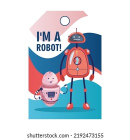 Robots show tag. Humanoids, cyborgs, intelligent machines vector illustration with text. Robotics concept for labels, invitation cards, postcards design