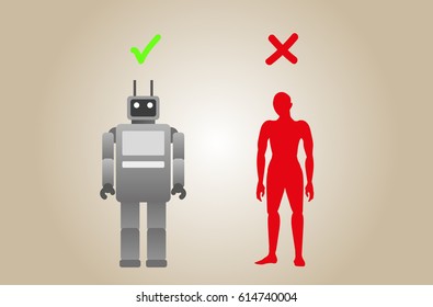 Robots take people's places and work better - robotization future with unemployment