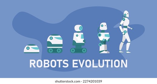 Robots and technology evolution 2d vector illustration concept for banner, website, illustration, landing page, flyer
