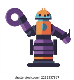 Robots and Technology vector illustration set. Artificial intelligence and sci fi futuristic machines. Space travel and industrial. Isolated on white background, flat design style clip art