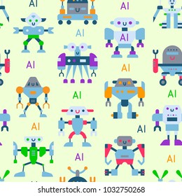 Robots vector cartoon robotic kids toy cute character monster or transformer cyborg robotics transform robotically seamless pattern background