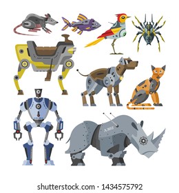 Roboter Vektorcartoon-Roboter-Kinder Spielzeugchartiker Katzen-Robotik-Monster-Transformer Cyborg transformieren robotische Illustrationssatz animalistische Maschine einzeln auf weißem Hintergrund