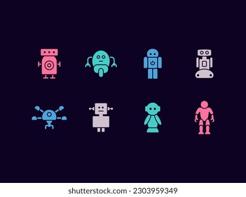 Robots vector icon set. Cartoon bots icons.