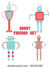 Robots vector set. Robot friends set vector illustration. 