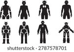 Robots vector silhouette illustration, androids shape outline isolated.