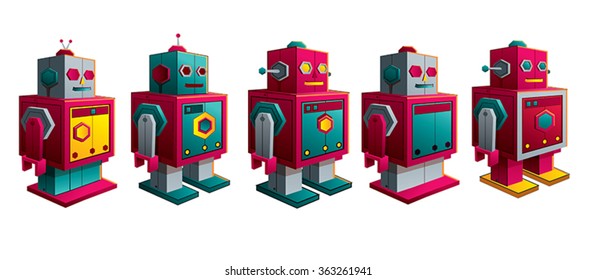 robots vintage retro toy vector illustration isolated