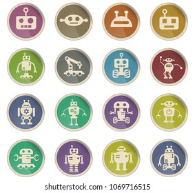 robots web icons in the form of round paper labels