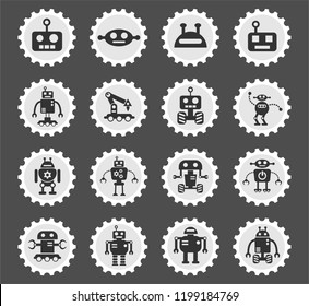 robots web icons stylized postage stamp for user interface design