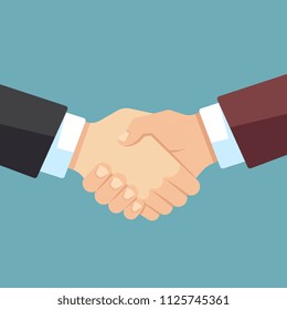 Robust handshake of businessmen. Business team, agreement and big deal vector flat concept. Handshake businessman, business people meeting illustration