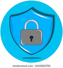 A robust padlock icon set within a protective shield, representing ultimate security and protection. This versatile graphic is perfect for illustrating concepts of data safety, cyber defense, privacy,