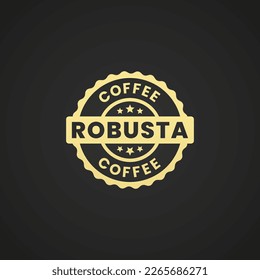 Vector de etiquetas de café Robusta o Vector de sellado de café Robusta aislado en fondo negro. Logotipo de café Robusta, sello o etiqueta para el producto típico conocido como café Robusta. Diseño elegante para su producto.