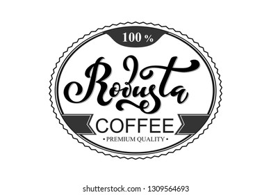 Robusta coffee logo. Vector illustration of handwritten lettering.