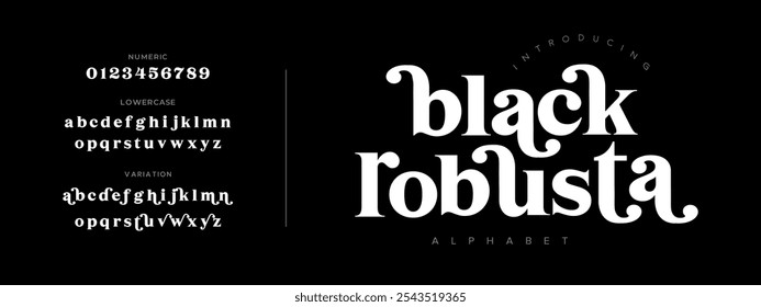 Robusta typography beauty fashion elegant minimalist serif italic fonts decorative wedding vintage retro logos. Minimal luxury font alphabet logo. Vector illustration