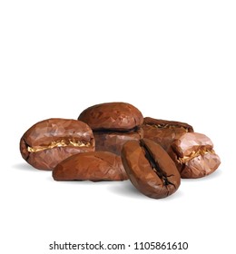 Robusta. Vector illustration. Arabic. Coffee ingredients in triangulation technique. Coffee low poly.