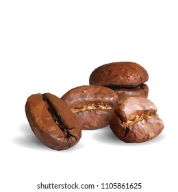 Robusta. Vector illustration. Arabic. Coffee ingredients in triangulation technique. Coffee low poly.