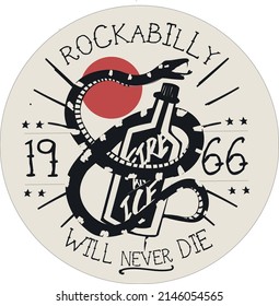 Rocabilly slogan graphic with vector snake and bowl illustration