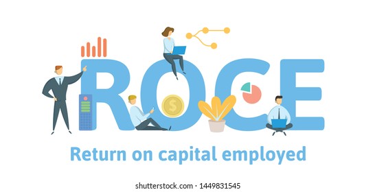 ROCE, Return On Capital Employed. Concept with people, letters and icons. Colored flat vector illustration. Isolated on white background.