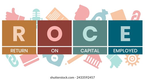 ROCE - Return On Capital Employed acronym. business concept background. vector illustration concept with keywords and icons. lettering illustration with icons for web banner, flyer