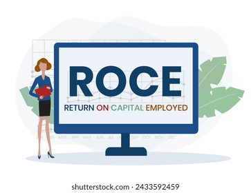 ROCE - Return On Capital Employed acronym. business concept background. vector illustration concept with keywords and icons. lettering illustration with icons for web banner, flyer