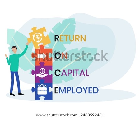 ROCE - Return On Capital Employed acronym. business concept background. vector illustration concept with keywords and icons. lettering illustration with icons for web banner, flyer