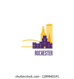 Rochester city emblem. Colorful buildings. Vector illustration.